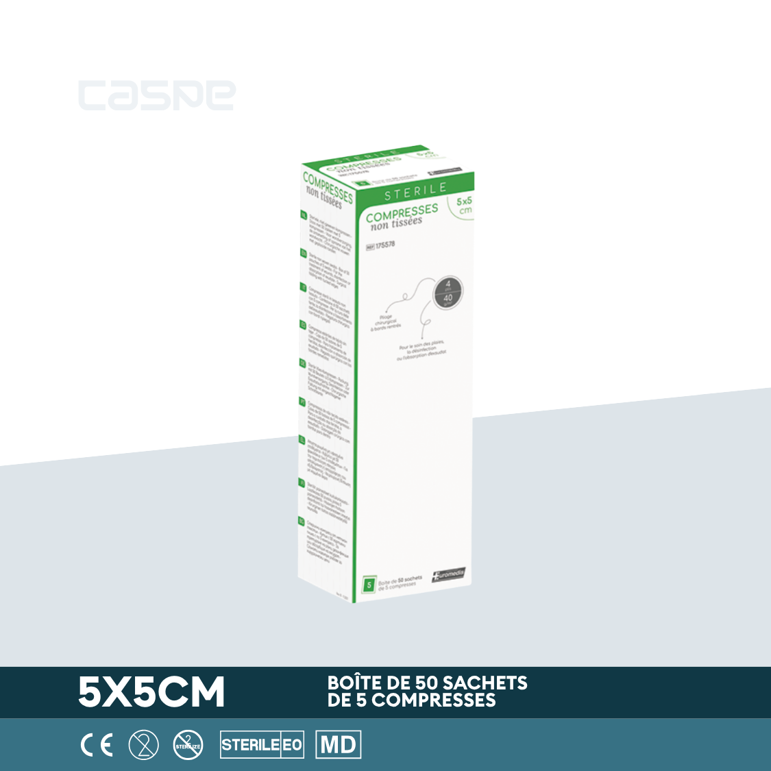 EUROMEDIS Sterile Vlieskompresse - 30g/m² - 4-lagig - 5x5cm - Schachtel mit 50 Beuteln / 5 pro Beutel